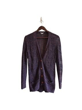 Fossil Marled Open Knit V-Neck Button Front Cardigan Sz S